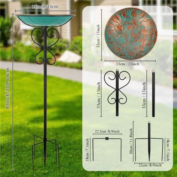 Metal Outdoor Bird Bath,Standing BirdBath & Bird Feeder with Stake Cast Iron - Picture 3 of 7